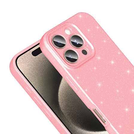 iPhone 16 Pro Max Kılıf Kamera Korumalı Simli Lüks F10T Koton Kapak - Açık Pembe