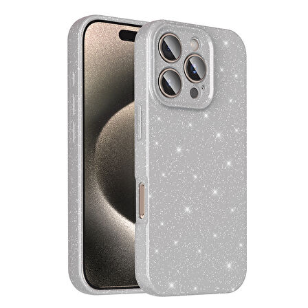 iPhone 16 Pro Max Kılıf Kamera Korumalı Simli Lüks TCG Koton Kapak - Gümüş