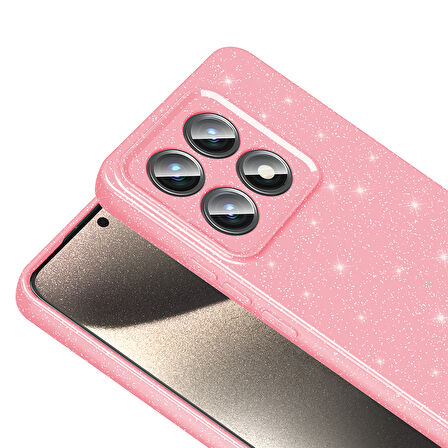 14T Kılıf Kamera Korumalı Simli Lüks HGEA Koton Kapak - Siyah