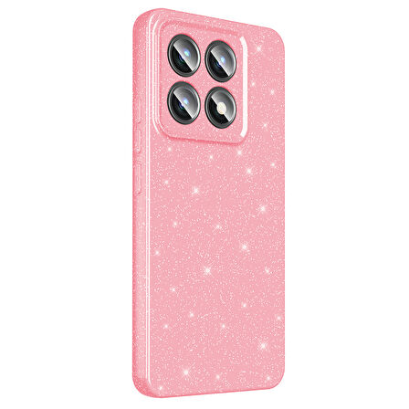 14T Kılıf Kamera Korumalı Simli Lüks MKST Koton Kapak - Açık Pembe