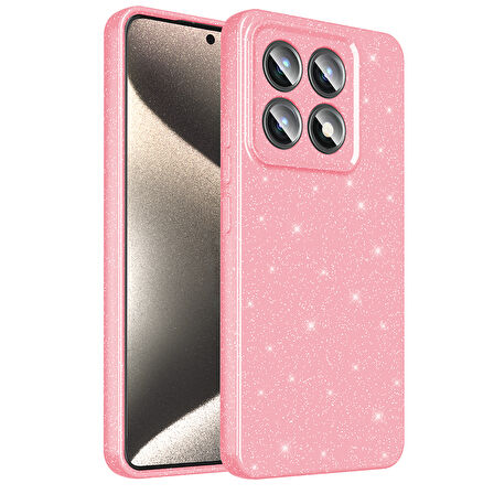 14T Pro Kılıf Kamera Korumalı Simli Lüks SYS Koton Kapak - Açık Pembe