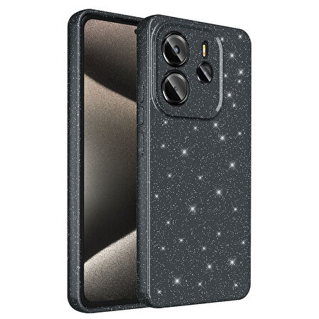 Redmi Note 14 Kılıf Kamera Korumalı Simli Lüks HGEA Koton Kapak - Siyah