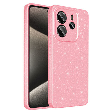 Redmi Note 14 Kılıf Kamera Korumalı Simli Lüks EFFX Koton Kapak - Açık Pembe