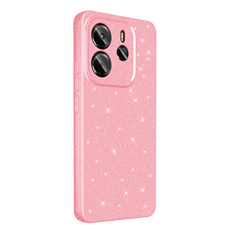 Redmi Note 14 Kılıf Kamera Korumalı Simli Lüks F10T Koton Kapak - Açık Pembe
