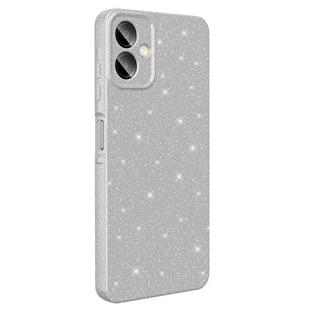 Galaxy A06 Kılıf Kamera Korumalı Simli Lüks BTBM Koton Kapak - Gümüş