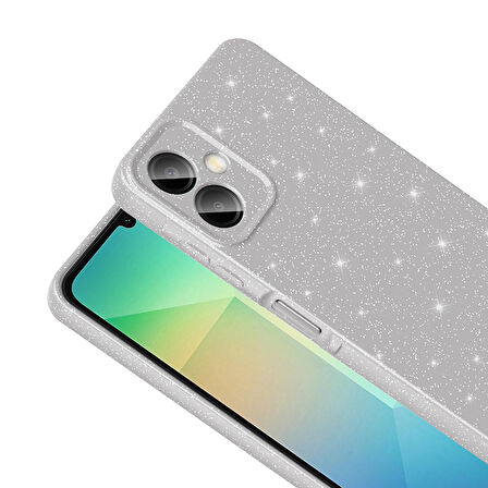 Galaxy A06 Kılıf Kamera Korumalı Simli Lüks FRMS Koton Kapak - Gümüş