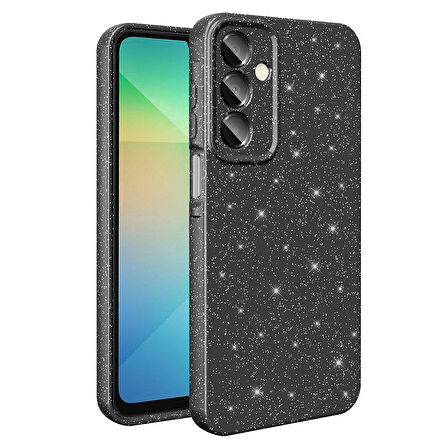 Galaxy A16 Kılıf Kamera Korumalı Simli Lüks BTBM Koton Kapak - Siyah