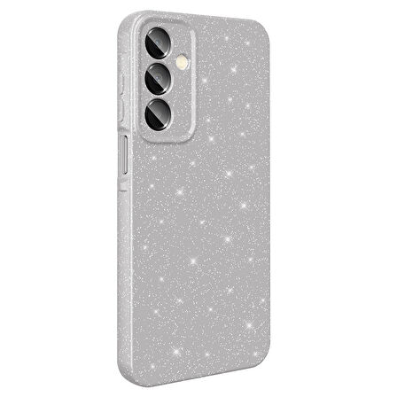 Galaxy A16 Kılıf Kamera Korumalı Simli Lüks BTBM Koton Kapak - Gümüş