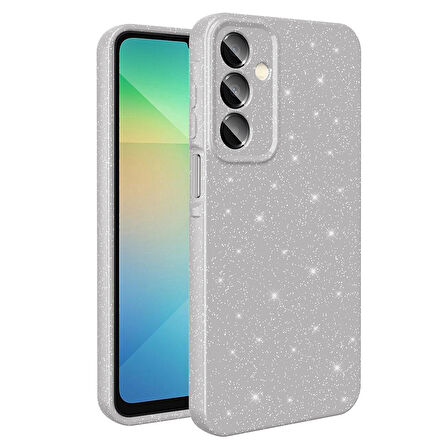 Galaxy A16 Kılıf Kamera Korumalı Simli Lüks TUVA Koton Kapak - Gümüş