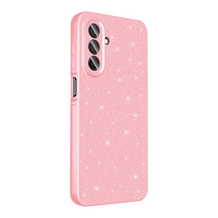 Galaxy A26 Kılıf Kamera Korumalı Simli Lüks BLT Koton Kapak - Açık Pembe