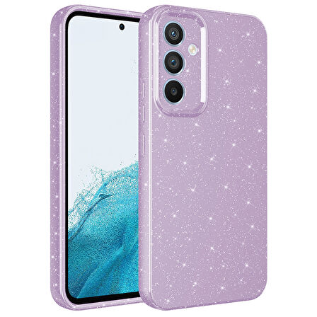 Galaxy S24 FE Kılıf Kamera Korumalı Simli Lüks TCG Koton Kapak - Lila
