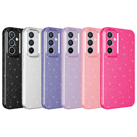 Galaxy S24 FE Kılıf Kamera Korumalı Simli Lüks TCG Koton Kapak - Lila