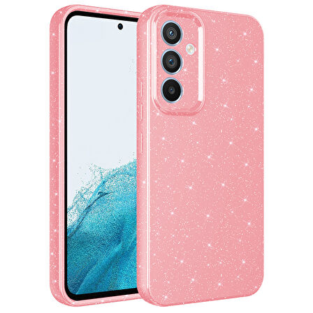 Galaxy S24 FE Kılıf Kamera Korumalı Simli Lüks TCG Koton Kapak - Açık Pembe