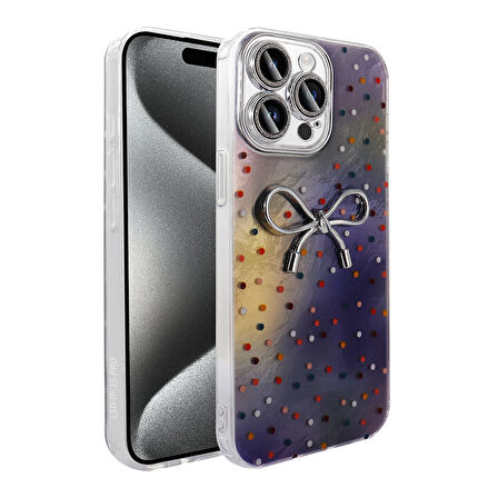 iPhone 15 Pro Max Kılıf Kamera Korumalı Figürlü Zore Ponti Silikon Kapak - Lila