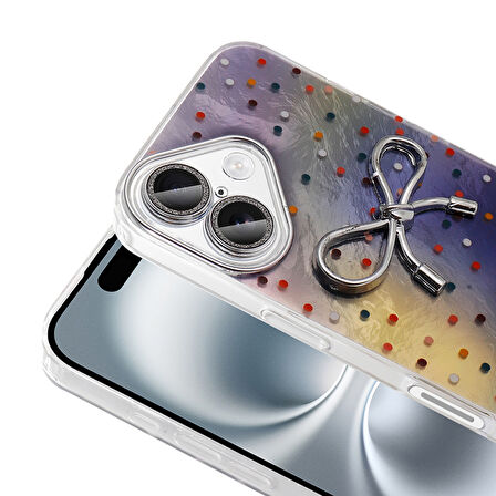 iPhone 16 Plus Kılıf Kamera Korumalı Figürlü Zore Ponti Silikon Kapak - Lila