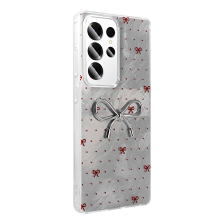 Galaxy S24 Ultra Kılıf Kamera Korumalı Figürlü Zore Ponti Silikon Kapak - Beyaz