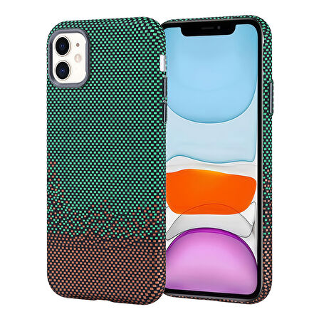 iPhone 11 Kılıf Magsafe Şarj Özellikli Karbon Fiber Görünümlü Zore Nekst Kapak - Yeşil