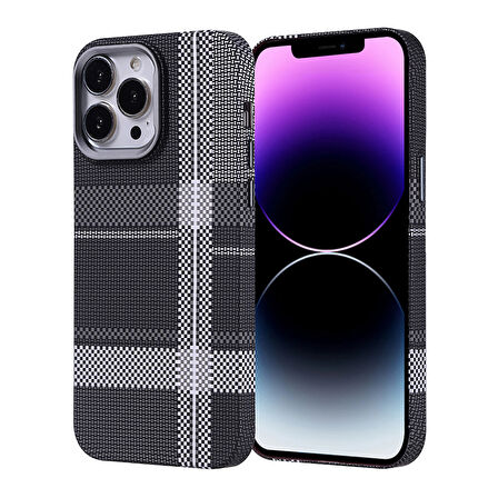 iPhone 14 Pro Max Kılıf Magsafe Şarj Özellikli Karbon Fiber Görünümlü Zore Nekst Kapak - Gri-Siyah