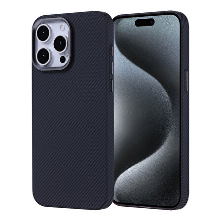 iPhone 15 Pro Max Kılıf Magsafe Şarj Özellikli Karbon Fiber Görünümlü Zore Nekst Kapak - Yeşil