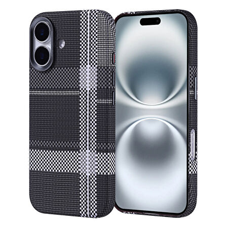 iPhone 16 Kılıf Magsafe Şarj Özellikli Karbon Fiber Görünümlü Zore Nekst Kapak - Gri-Siyah