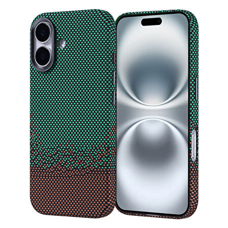 iPhone 16 Kılıf Magsafe Şarj Özellikli Karbon Fiber Görünümlü Zore Nekst Kapak - Yeşil