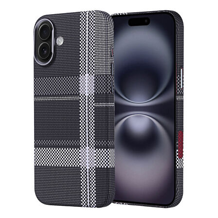 iPhone 16 Plus Kılıf Magsafe Şarj Özellikli Karbon Fiber Görünümlü Zore Nekst Kapak - Gri-Siyah