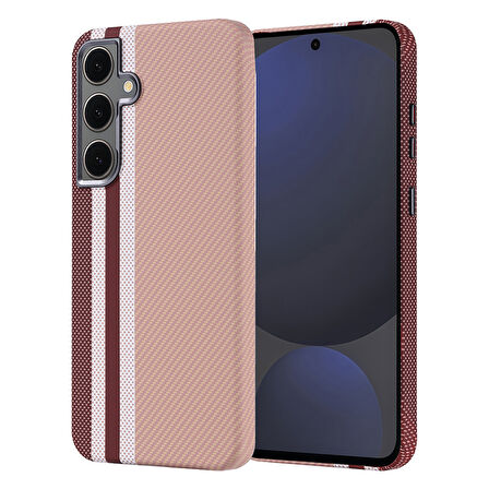 Galaxy S24 FE Kılıf Magsafe Şarj Özellikli Karbon Fiber Görünümlü Zore Nekst Kapak - Gold