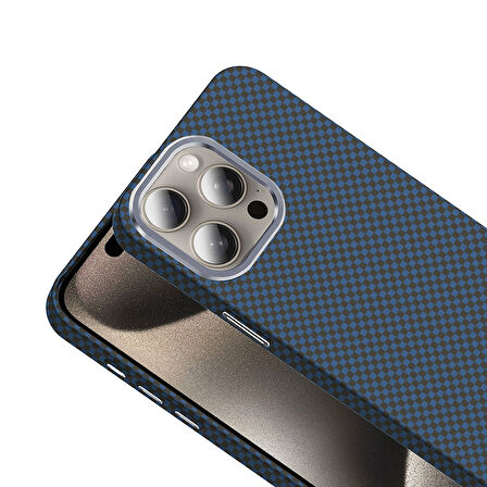 iPhone 15 Pro Kılıf Magsafe Şarj Özellikli Karbon Fiber Görünümlü BTBM Gros Kapak - Lacivert
