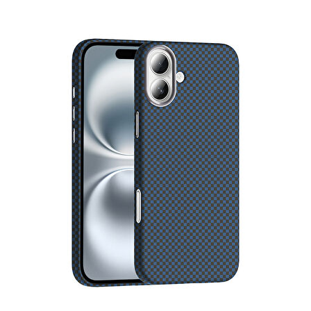 iPhone 16 Plus Kılıf Kablosuz Şarj Özellikli Karbon Fiber Görünümlü Gros Kapak