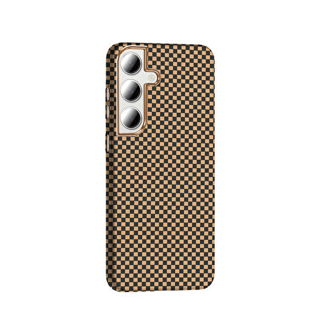 Galaxy S24 FE Kılıf M-safe Şarj Özellikli Karbon Fiber Görünümlü KLFS Gros Kapak - Gri-Siyah