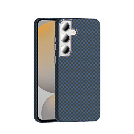 Galaxy S24 FE Kılıf M-safe Şarj Özellikli Karbon Fiber Görünümlü BTBM Gros Kapak - Lacivert