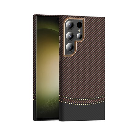 Galaxy S24 Ultra Kılıf M-safe Şarj Özellikli Karbon Fiber Görünümlü NRTK Gros Kapak - Desert Titanyu