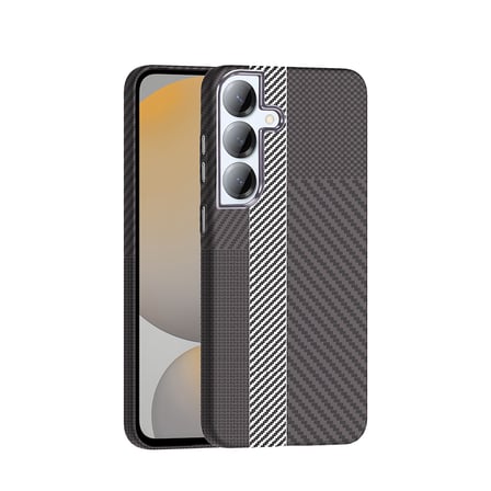 Galaxy S25 Plus Kılıf M-safe Şarj Özellikli Karbon Fiber Görünümlü UZRM Gros Kapak - Gri-Siyah