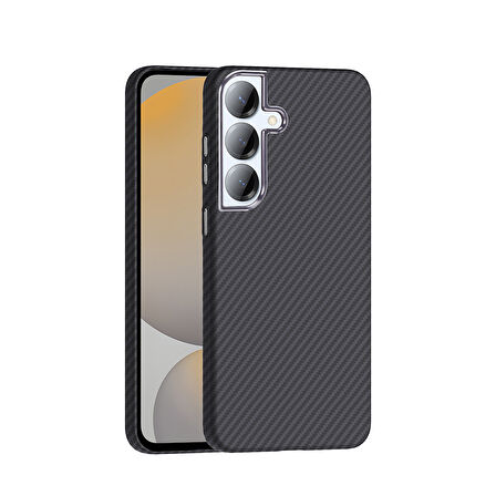 Galaxy S25 Plus Kılıf M-safe Şarj Özellikli Karbon Fiber Görünümlü HLP Gros Kapak - Siyah-Lacivert