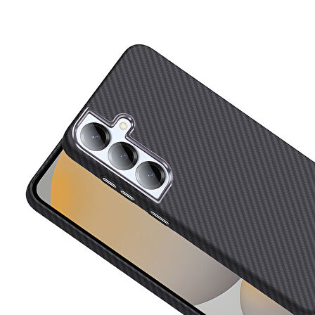 Galaxy S25 Plus Kılıf M-safe Şarj Özellikli Karbon Fiber Görünümlü HLP Gros Kapak - Siyah-Lacivert