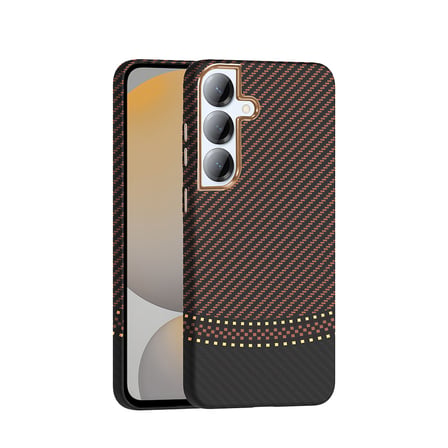 Galaxy S25 Plus Kılıf M-safe Şarj Özellikli Karbon Fiber Görünümlü ALT Gros Kapak - Gold-Siyah