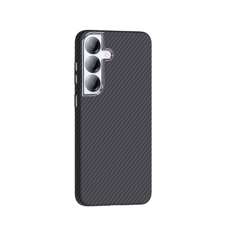 Galaxy S25 Plus Kılıf M-safe Şarj Özellikli Karbon Fiber Görünümlü ALT Gros Kapak - Gold-Siyah