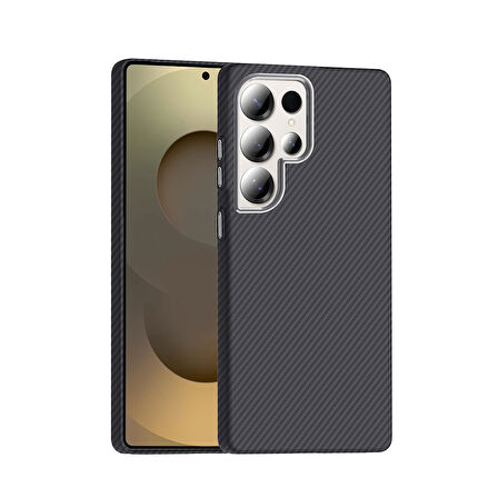Galaxy S25 Ultra Kılıf M-safe Şarj Özellikli Karbon Fiber Görünümlü SYS Gros Kapak - Siyah
