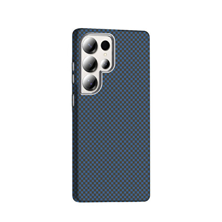 Galaxy S25 Ultra Kılıf M-safe Şarj Özellikli Karbon Fiber Görünümlü TCG Gros Kapak - Gri-Siyah