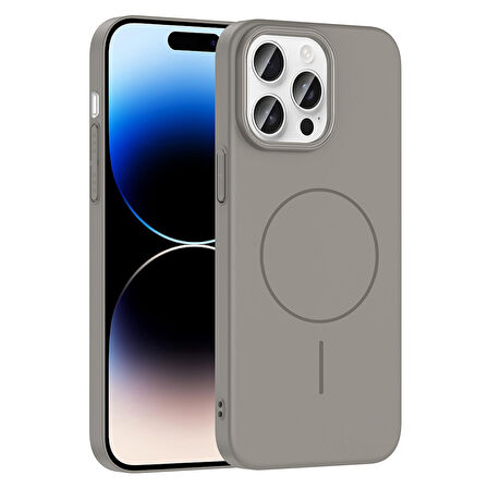 iPhone 14 Pro Max Kılıf Magsafe Şarj Özellikli Zore Ruby Silikon Kapak - Gri