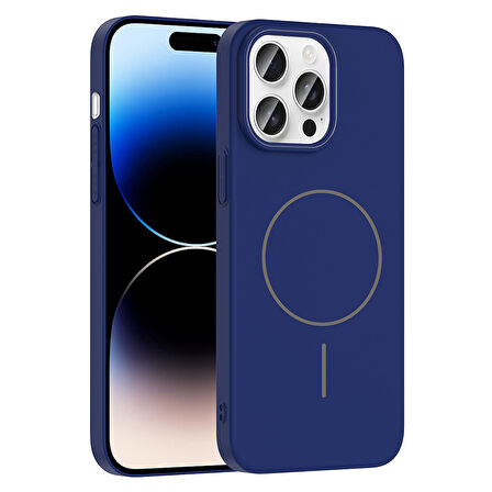 iPhone 14 Pro Max Kılıf Magsafe Şarj Özellikli Zore Ruby Silikon Kapak - Lacivert