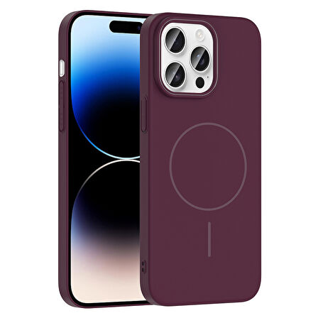 iPhone 14 Pro Max Kılıf Magsafe Şarj Özellikli Zore Ruby Silikon Kapak - Mürdüm