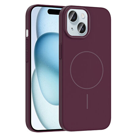 iPhone 15 Kılıf Kablosuz Şarj Özellikli Ruby Silikon Kapak