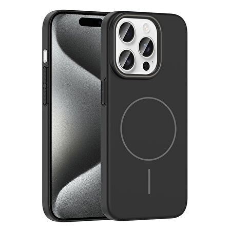 iPhone 15 Pro Kılıf Magsafe Şarj Özellikli Zore Ruby Silikon Kapak - Siyah