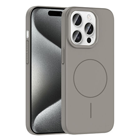 iPhone 15 Pro Kılıf Magsafe Şarj Özellikli Zore Ruby Silikon Kapak - Gri