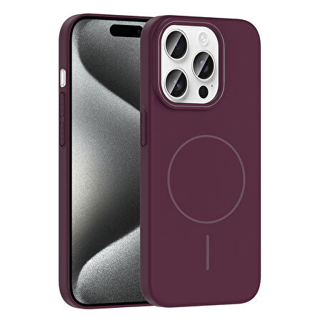 iPhone 15 Pro Max Kılıf Kablosuz Şarj Özellikli Ruby Silikon Kapak
