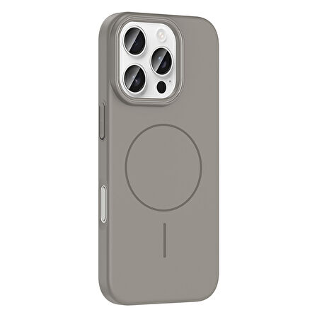 iPhone 16 Pro Max Kılıf Magsafe Şarj Özellikli Zore Ruby Silikon Kapak - Gri