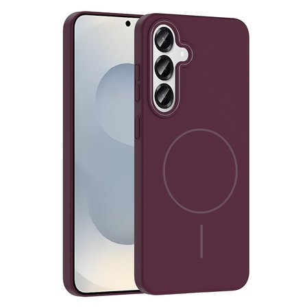 Galaxy S25 Plus Kılıf Magsafe Şarj Özellikli MKST Ruby Silikon Kapak - Mürdüm