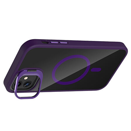 iPhone 11 Kılıf Standlı ve Kamera Lens Hediyeli M-Safe Şarj Özellikli KLFS Etro Kapak - Desert Titan