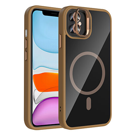 iPhone 11 Kılıf Standlı ve Kamera Lens Hediyeli M-Safe Şarj Özellikli MXSP Etro Kapak - Desert Titan